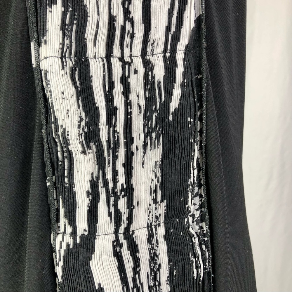 Samuel Dong pleated chiffon front dress stretch jersey cap sleeve black white M - Picture 3 of 10